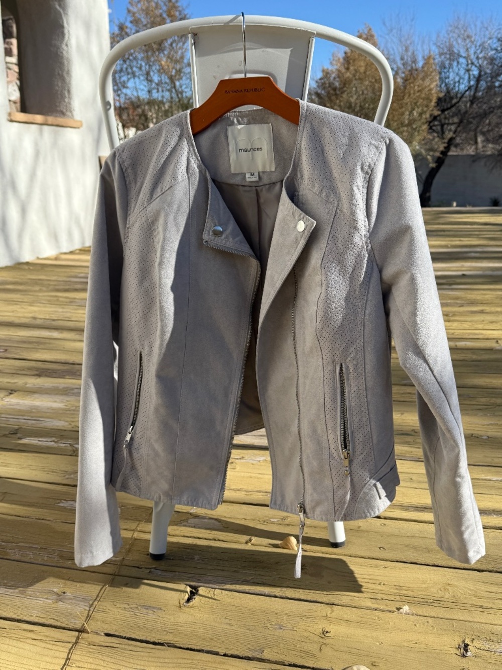 Lightweight Moto Jacket in Light Grey Suede